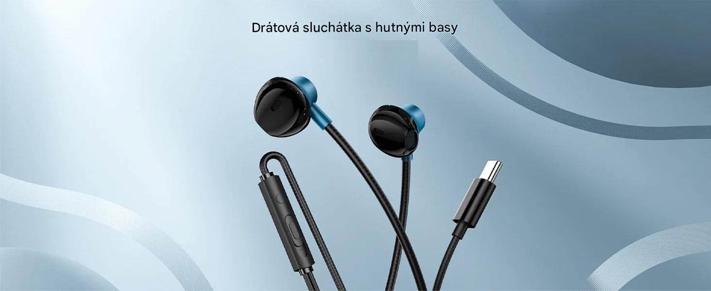 USB-C sluchátka pro iPhone 15, Samsung a POCO a další značky s konektorem typu USB-C s mikrofonem integrovaným na kabelu barva červená Celebrat
