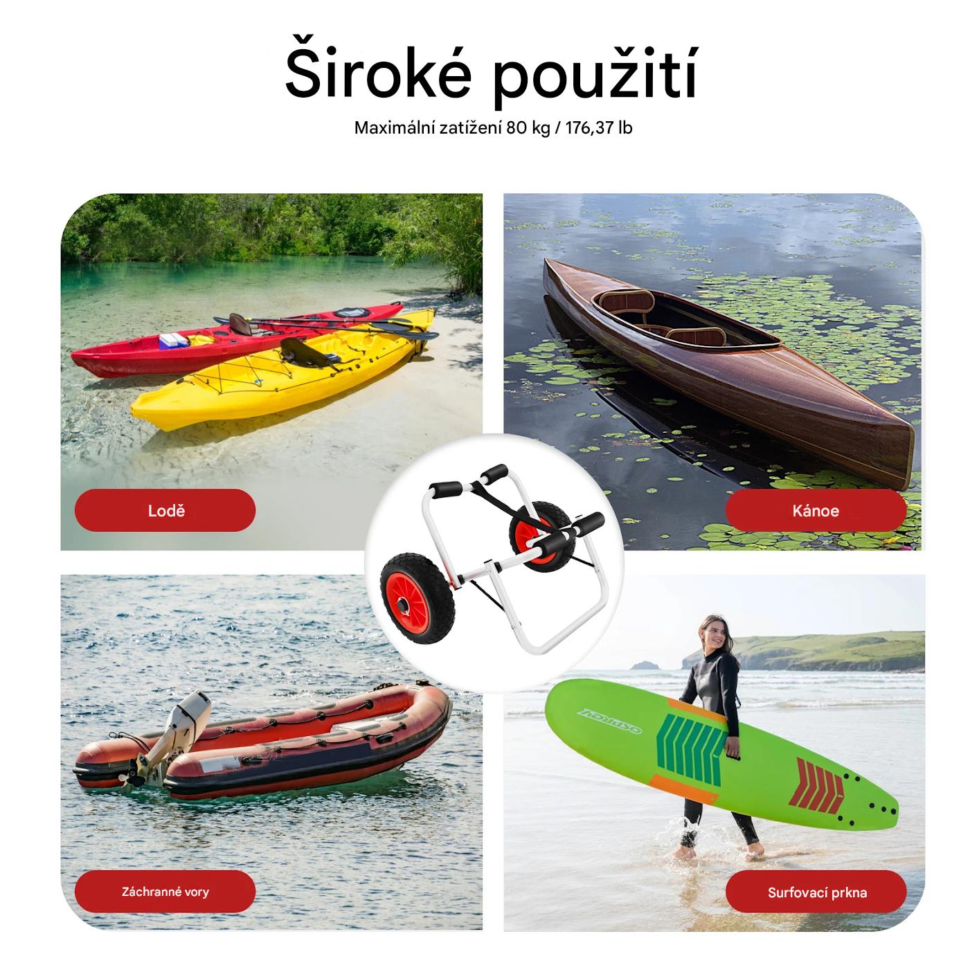 Hliníkový skládací vozík na kajak a kanoe – nosnost 80 kg, 10" kola