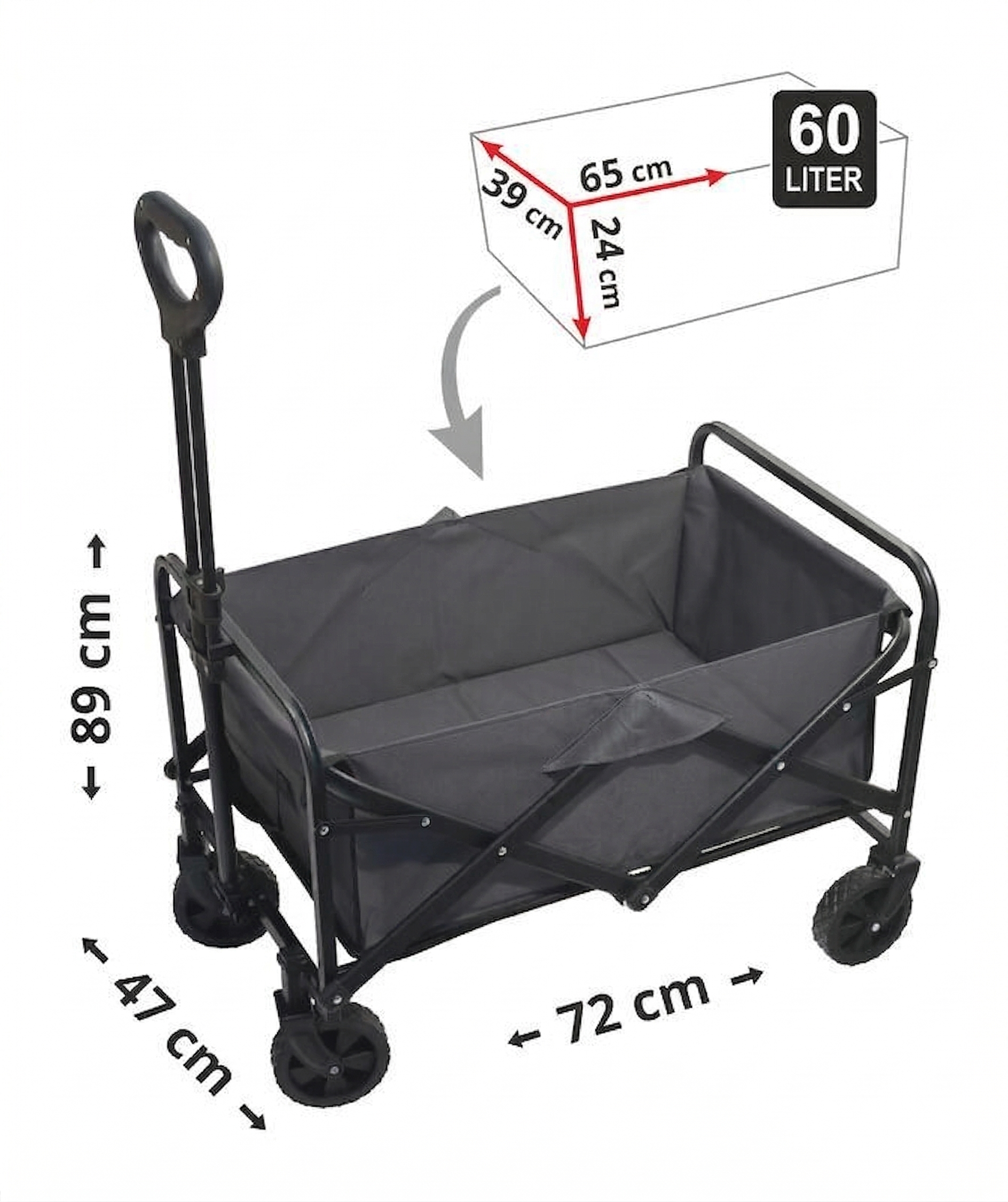 Skládací kempingový vozík s nosností 50 kg a ocelovým rámem