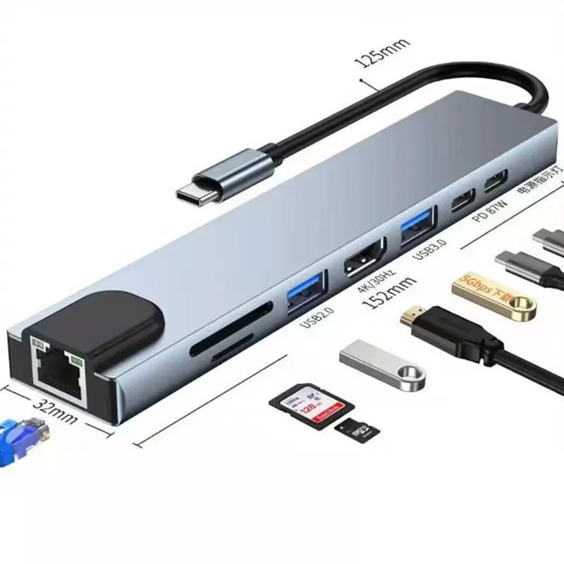 Multifunkční dokovací stanice USB-C Hub 8-v-1 s RJ45 a 4K HDMI
