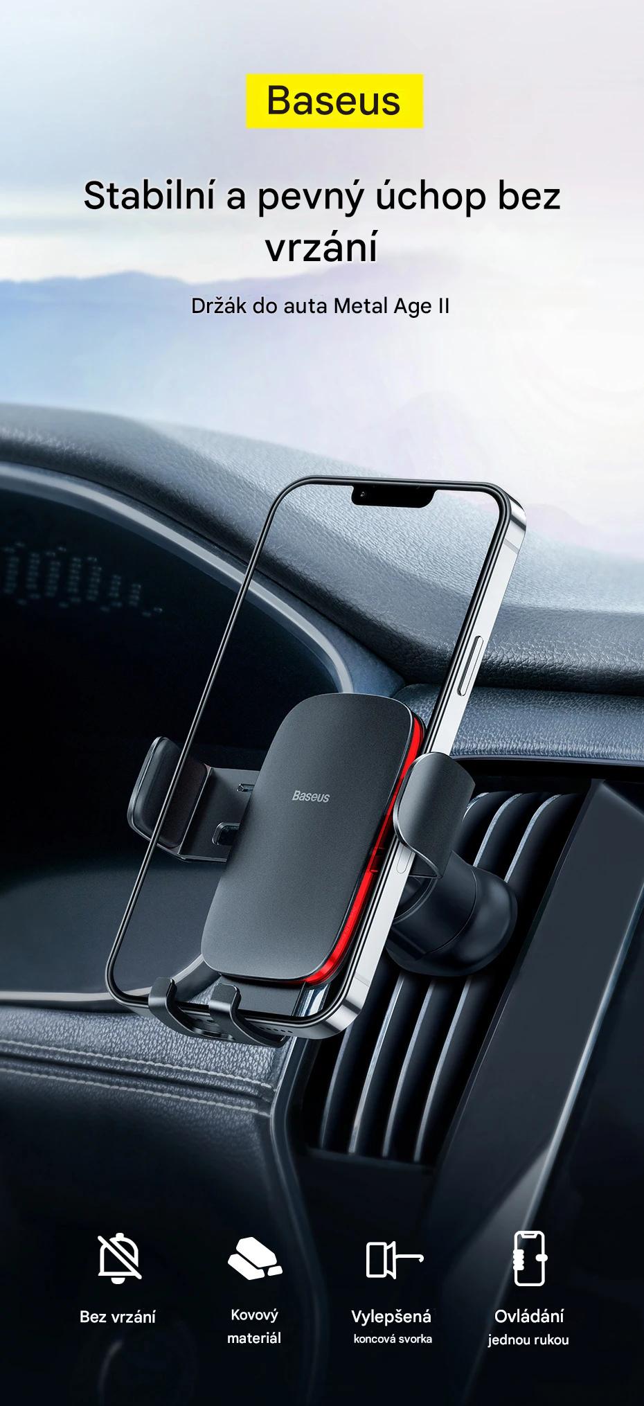 Kovový gravitační držák Baseus Metal Age II do ventilace – černý