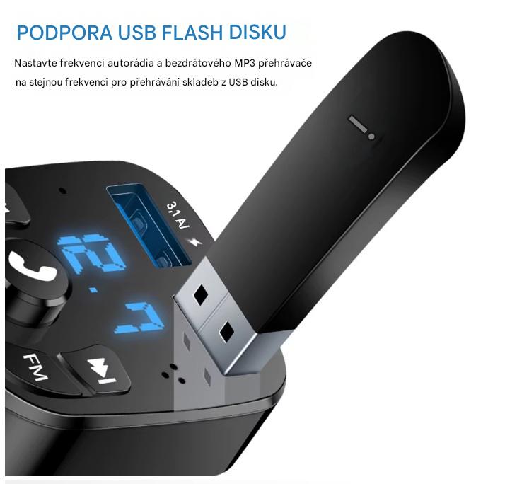 FM transmitter s USB nabíječkou do autozapalovače, Bluetooth 5.0