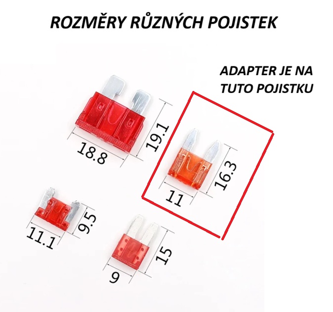 Adaptér pro auto pojistky mini 12V 3-30A