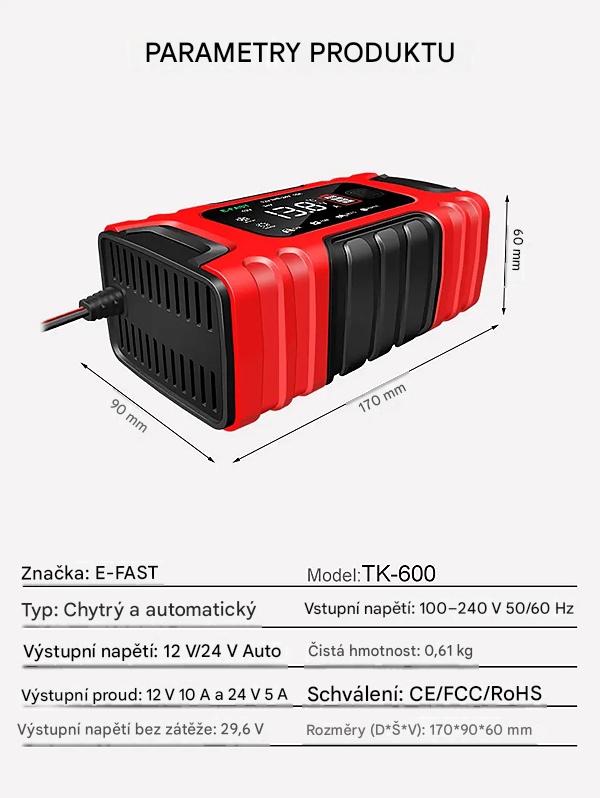 Inteligentní autonabíječka 12V/24V s LCD a funkcí opravy baterie