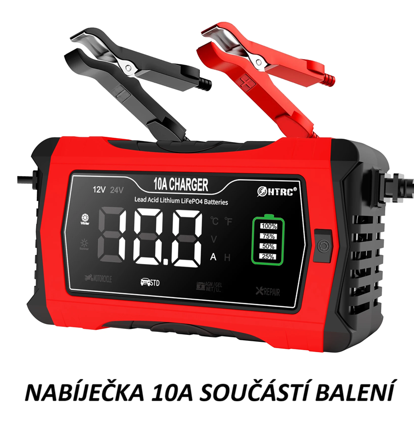 Baterie LiFePO4 12,8V 330Ah, 4224Wh, BMS, Nabíječka 10A, integrovaný displej, Lithium-železo-fosfátová baterie, BMS 100A