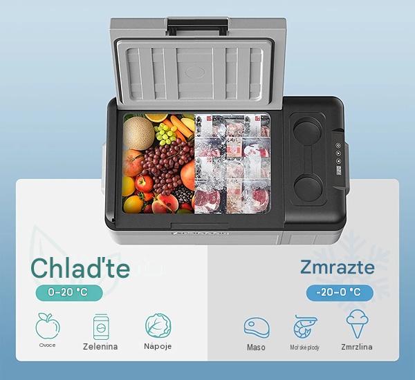 Autochladnička kompresorová Alpicool, autolednice, objem 15l, napájení 12V, 24V nebo 230V, LCD displej, bluetooth aplikace