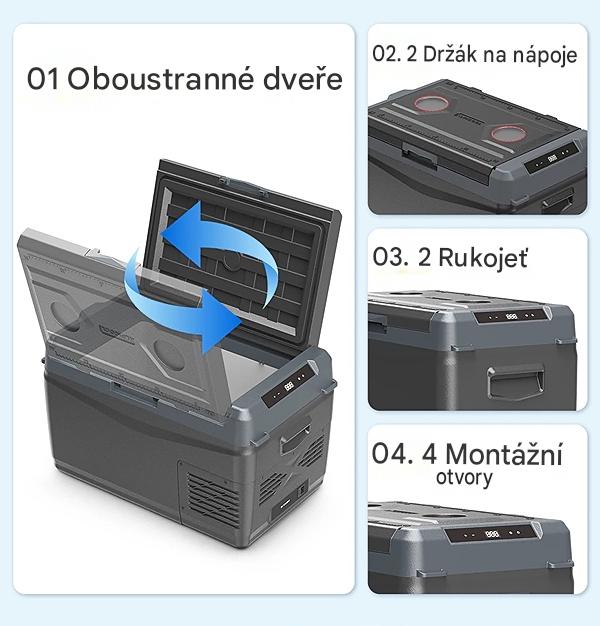 Autochladnička Alpicool kompresorová, autolednice, objem 29l, napájení 12V, 24V nebo 230V, LCD displej