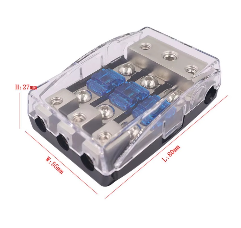 Distribuční blok pouzdro pro 3 pojistky MIDI nebo ANL MINI pro pojistky o délce 41mm