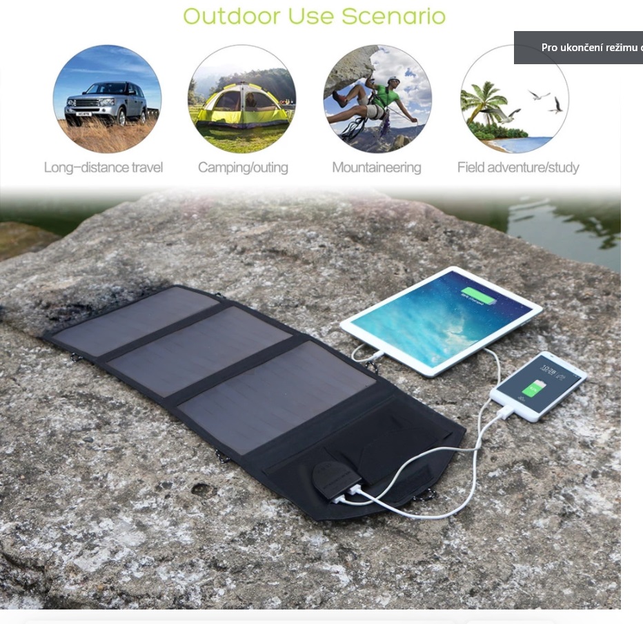 ALLPOWERS 21W, 18V, přenosný solární panel, solární nabíječka na 12V autobaterie, USB konektor
