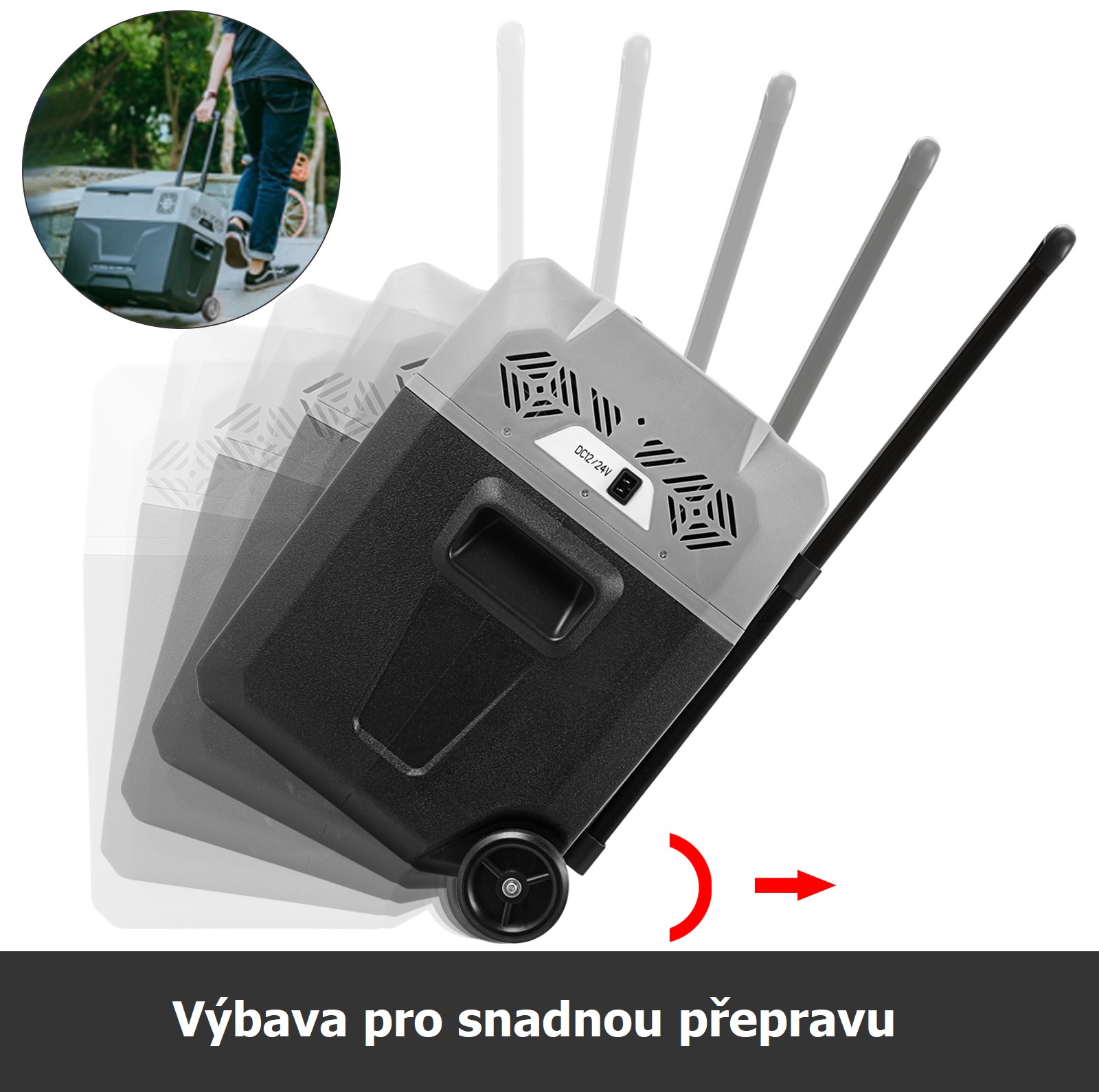 Autochladnička kompresorová, autolednice, objem 30l, napájení 12V, 24V nebo 230V, LCD displej, bluetooth aplikace, s kolečky pro snadný přesun