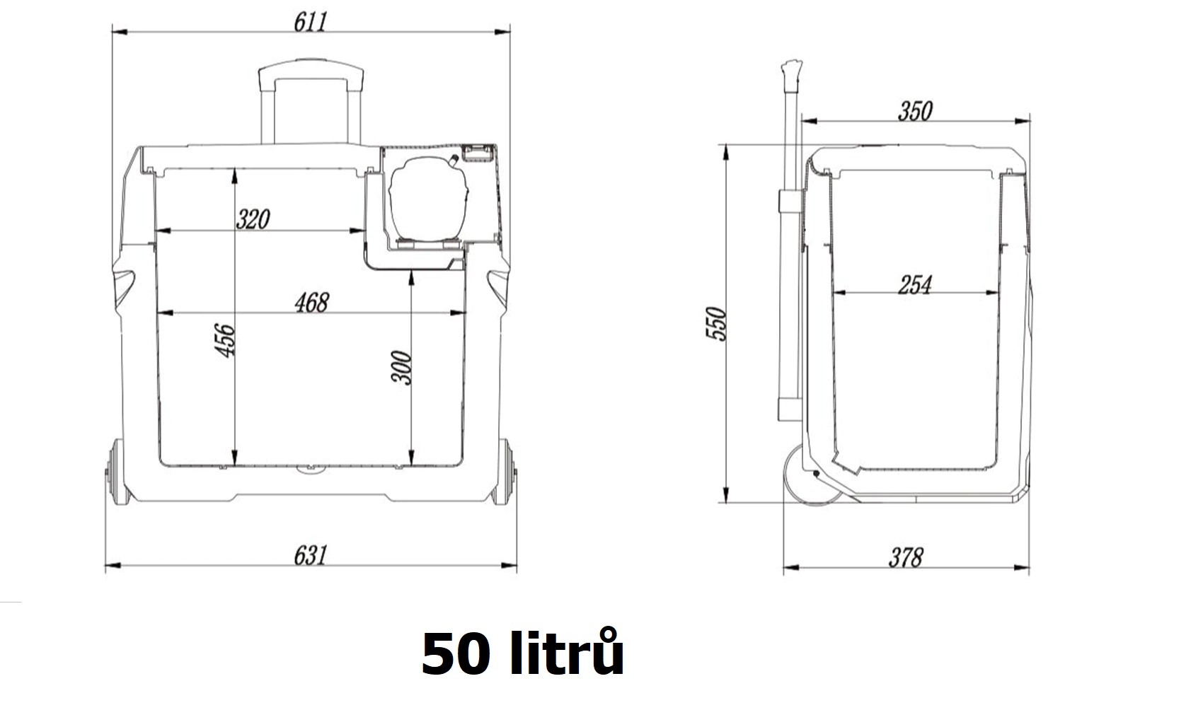 Autochladnička kompresorová, autolednice, objem 50l, napájení 12V, 24V nebo 230V, LCD displej, bluetooth aplikace, s kolečky pro snadný přesun
