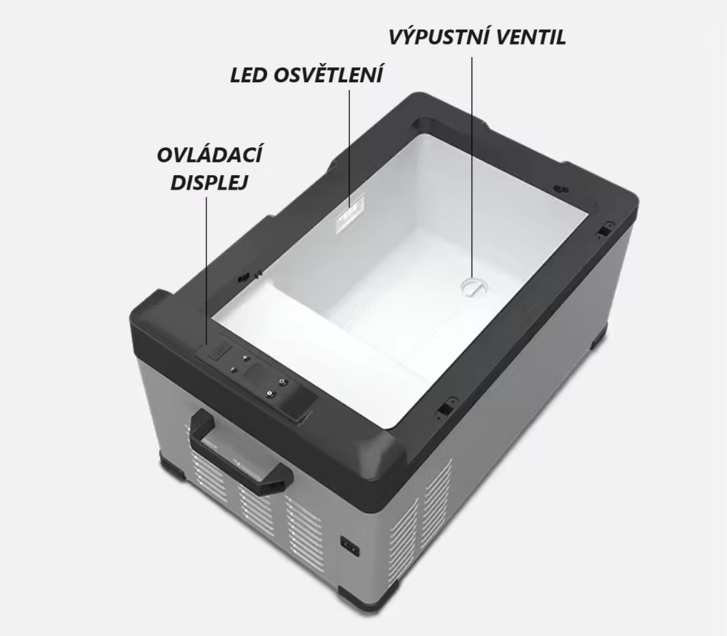 Autochladnička kompresorová, autolednice, LCD displej, bluetooth aplikace, autolednice, objem 30l, napájení 12V, 24V nebo 230V