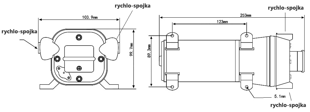 Tlakové čerpadlo 17l/min, tlak 40PSI (2,8bar), napájení 12V