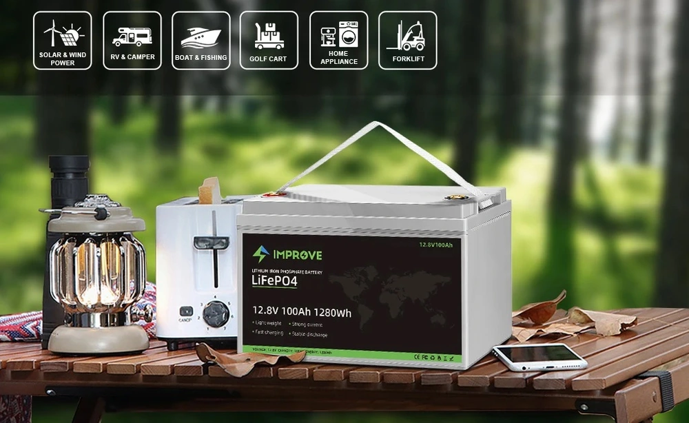 Baterie LiFePO4 12,8V 100Ah, 1280Wh, USB výstup, bluetooth smart BMS, Lithium-železo-fosfátová baterie, šedá