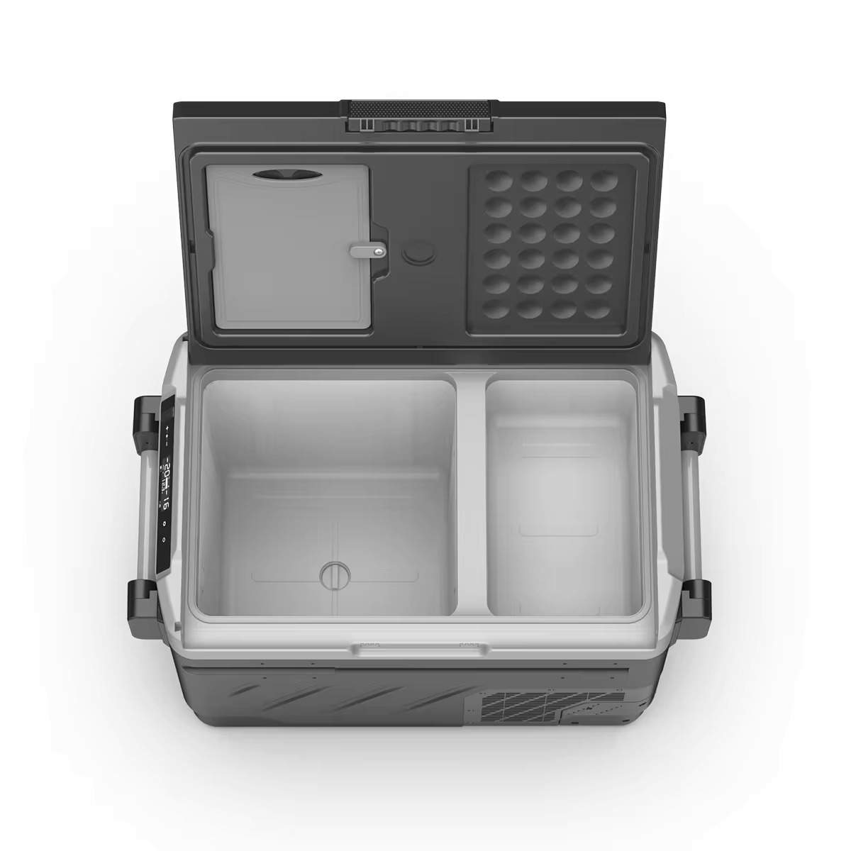 Autochladnička kompresorová dvouzonová, autolednice, objem 40l, napájení 12V, 24V nebo 230V, LCD displej, bluetooth aplikace, šedá