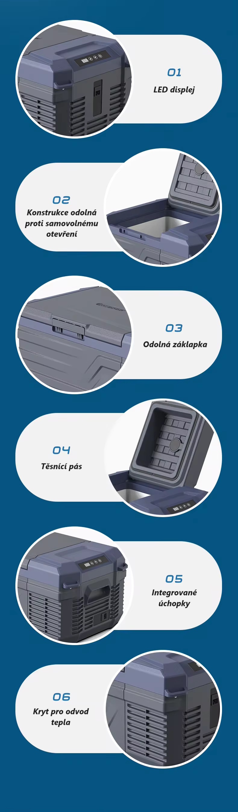 Autochladnička kompresorová, autolednice, objem 12l, napájení 12V, 24V nebo 230V, LCD displej, bluetooth aplikace
