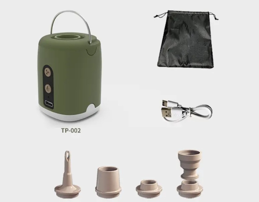 Mini pumpa 180l/min pro nafukování různých předmětů, ruční svítilna s vestavnou baterií 1600 mAh