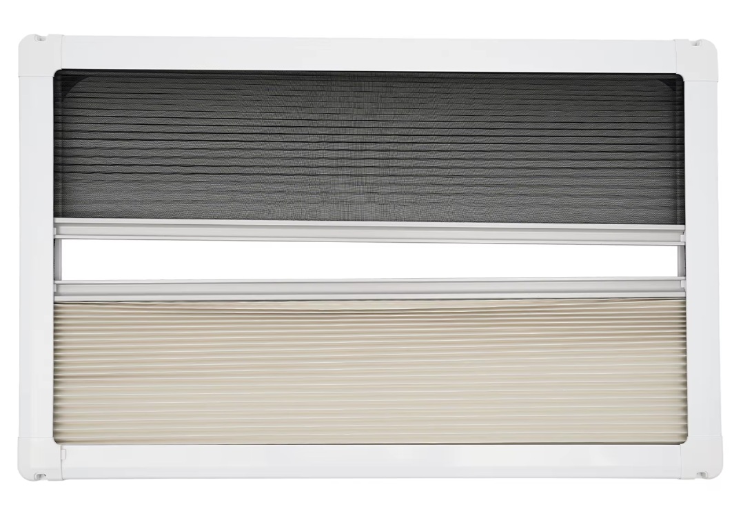 RV Camper Boční okno s tvrzeným sklem s výklopným systémem, zaoblené, roletka, moskytiéra a vnitřní rámeček, vnější barva černá, rozměr 800x500mm