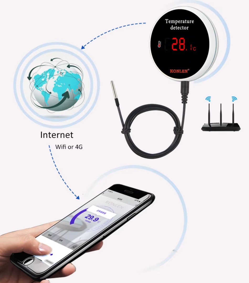 Wifi smart teplotní senzor s digitálním displejem a vzdáleným kabelovým senzorem 3m, rozsah měření -40°C - 120°C, Tuya/Smart Life