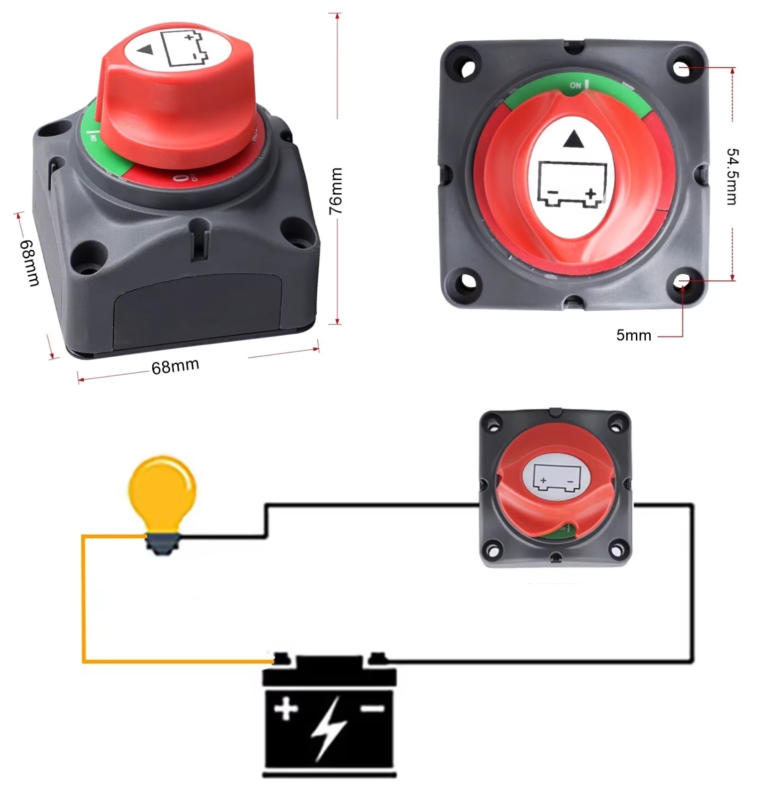 Bateriový propojovač/odpojovač 250A - 2 pozice (ON, OFF)