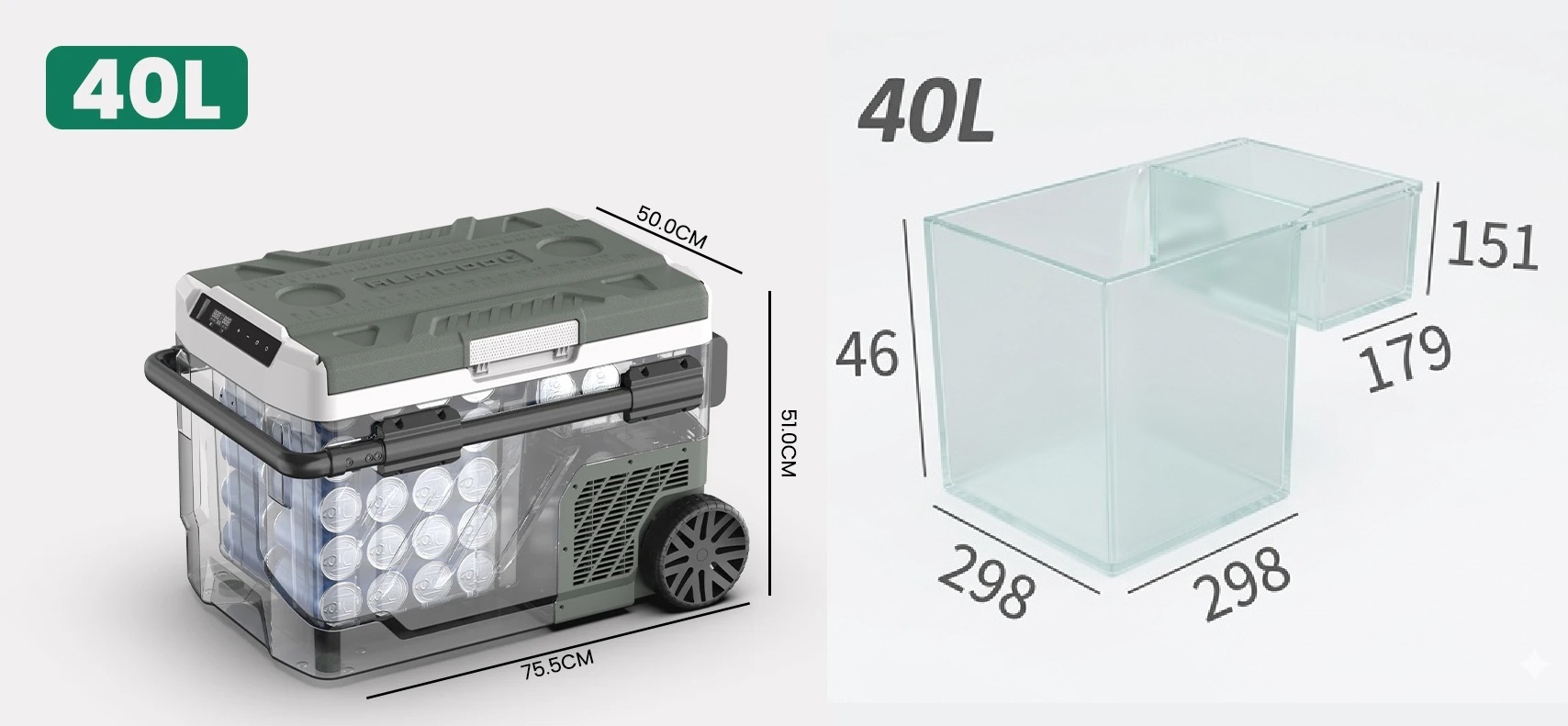 Autochladnička kompresorová Alpicool, dvouzonová autolednice, objem 40l, napájení 12V, 24V nebo 230V, LCD displej, Bluetooth aplikace