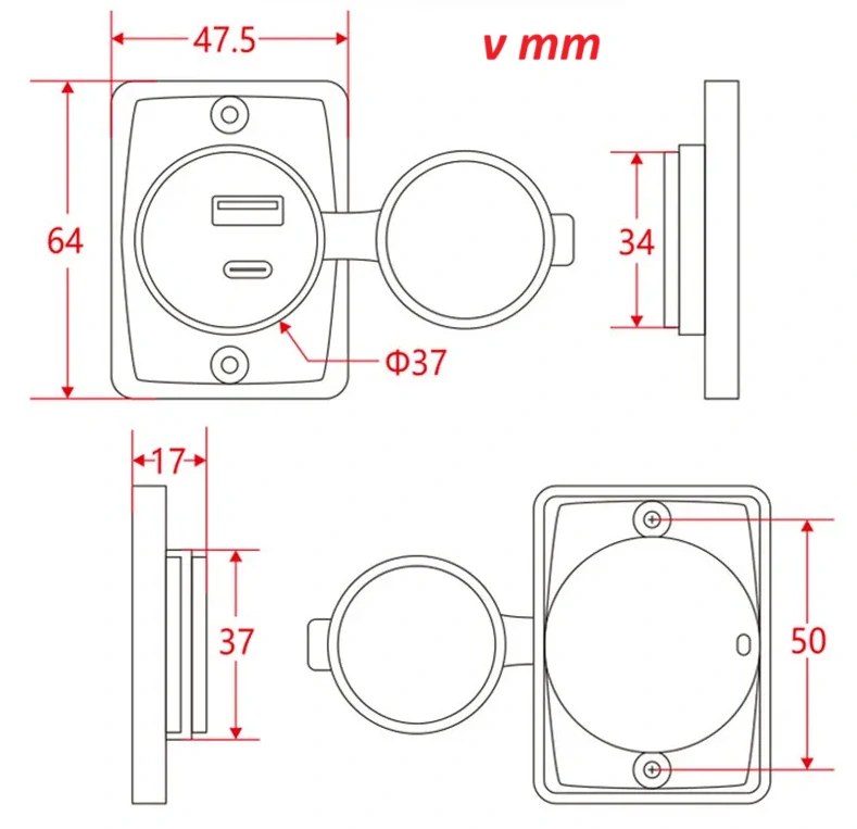 Duální USB nabíječka zásuvka pro nabíjení do karavanu 2x QC3 12V-24V, odstranitelná gumová krytka