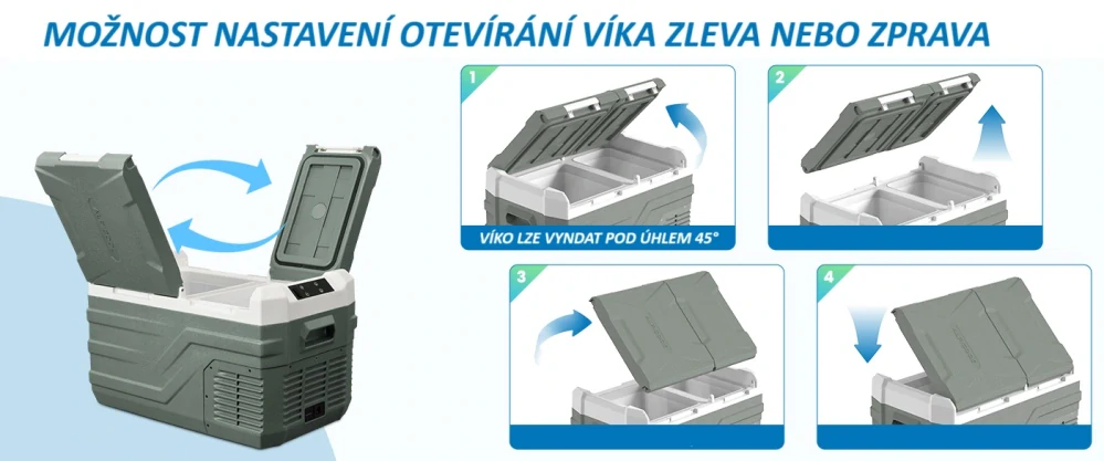 Autochladnička kompresorová Alpicool, dvouzonová autolednice, objem 25l, napájení 12V, 24V nebo 230V, LCD displej, nastavitelná dvířka