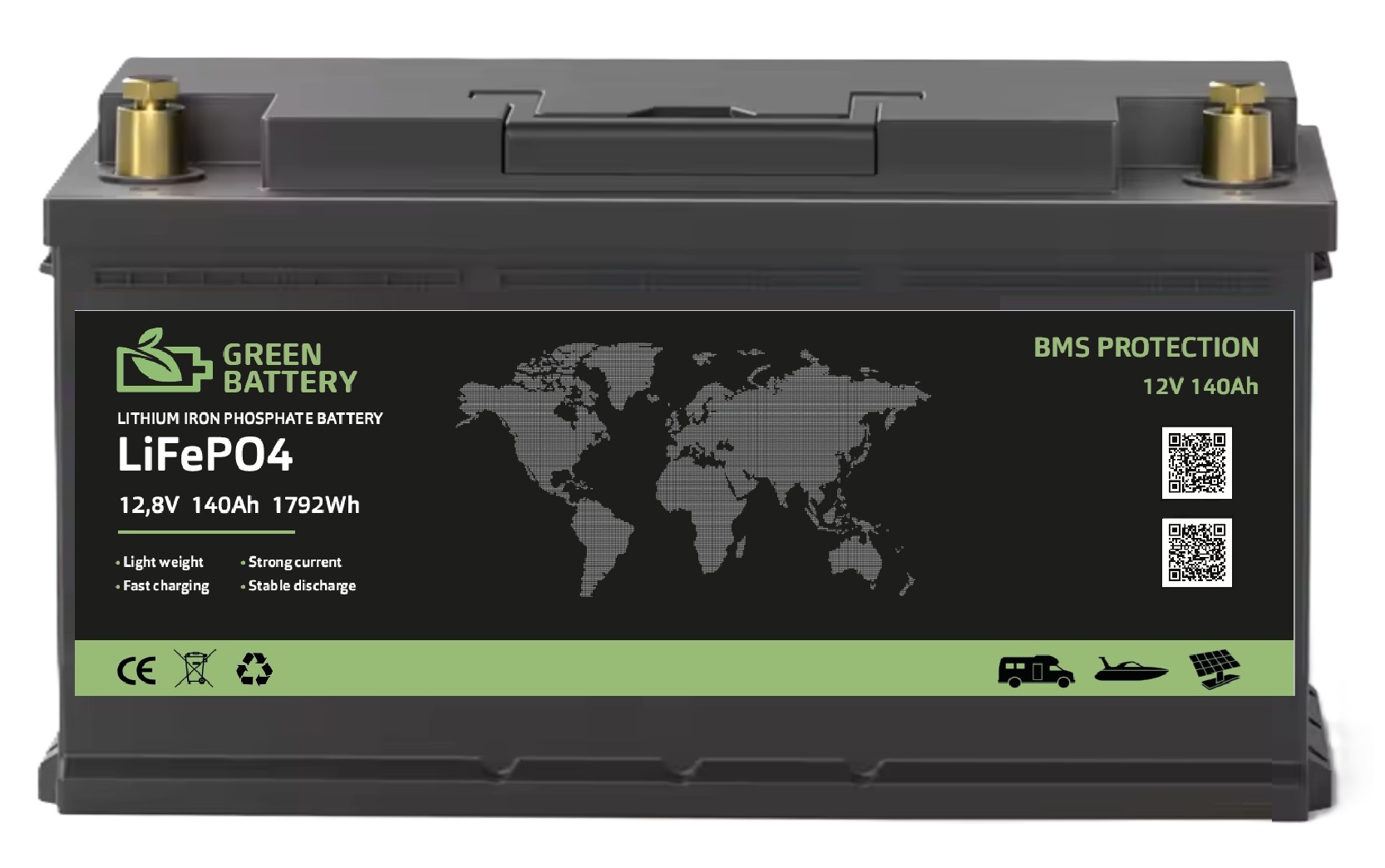 Baterie LiFePO4 12,8V 140Ah, 1792Wh, Lithium-železo-fosfátová baterie, smart Bluetooth BMS