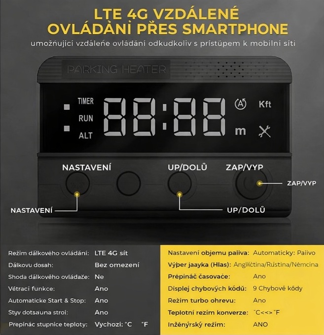 XL-AIRD Nezávislé topení 5kW včetně instalační sady, LTE / 4G displej, 12V nebo 24V automatická volba, možnost připojení pomocí mobilní sítě + datová SIM karta zdarma