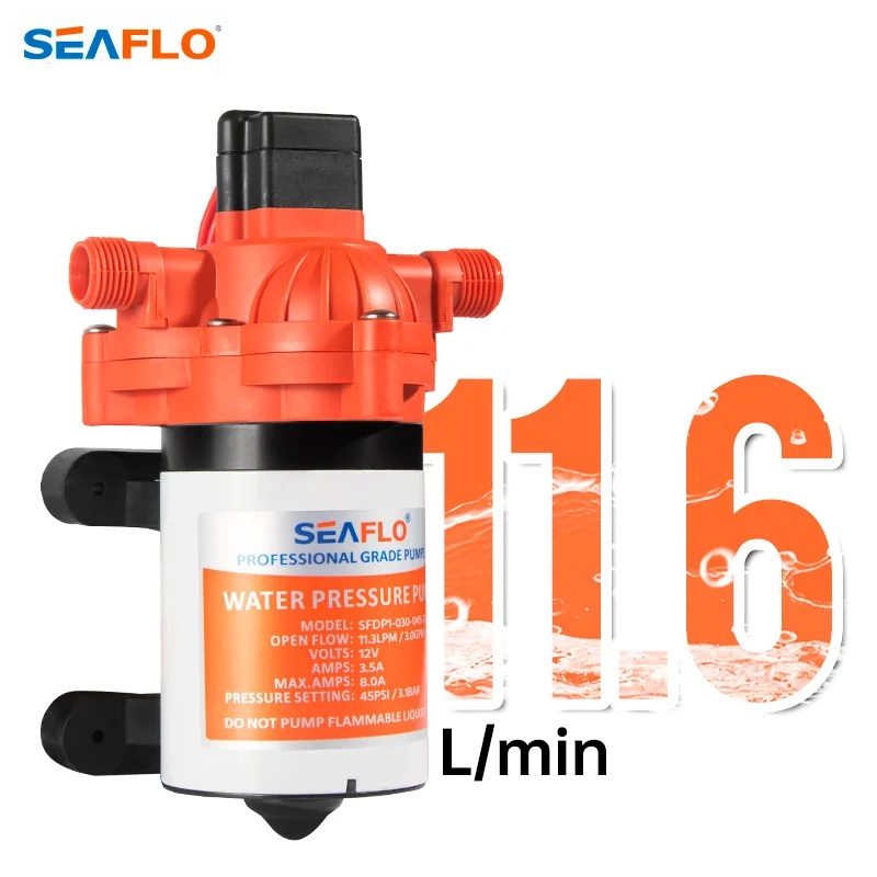 Tlakové membránové čerpadlo 11,3l/min, tlak 45PSI (3,1bar), napájení 12V, Seaflo