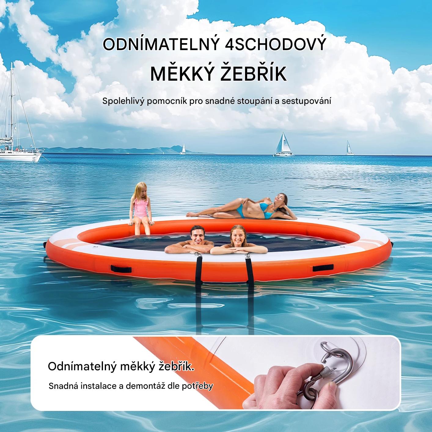 Nafukovací plovoucí molo / dok kruhový průměr 304 cm s protiskluzovým povrchem, vysoká pevnost a nosnost, nafukovací ventil typu H-R (paddleboard)