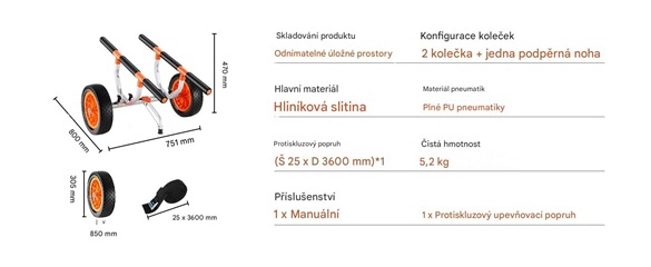 Profesionální vozík na kajak a pramice – nosnost 204 kg, terénní 12" kola