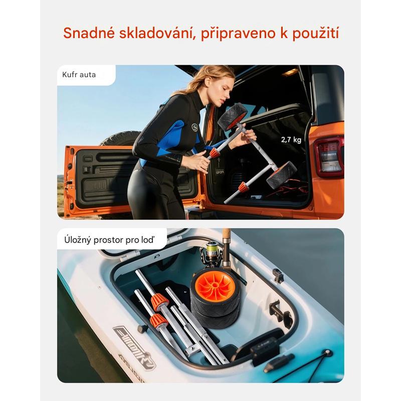 Transportní vozík pro kajaky a paddleboardy z nerezové oceli 304 s nastavitelnou roztečí a nosností 113 kg