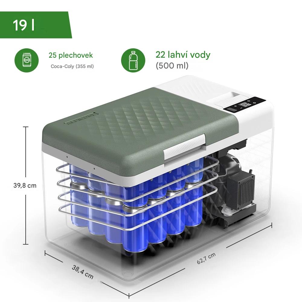 Autochladnička kompresorová Alpicool, autolednice, objem 19l, napájení 12V, 24V nebo 230V, LCD displej