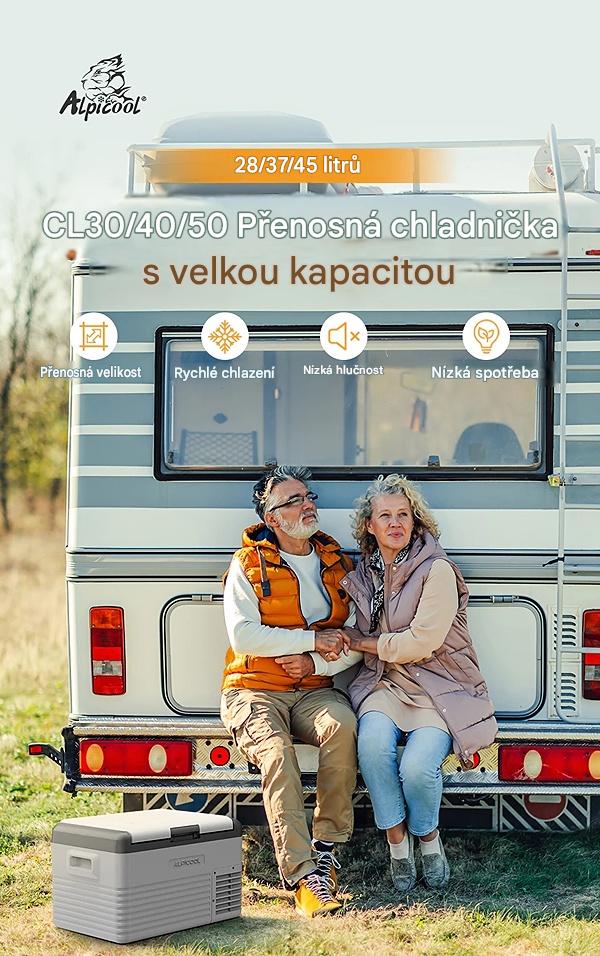Autochladnička Alpicool kompresorová, autolednice, objem 29l, napájení 12V, 24V nebo 230V, LCD displej