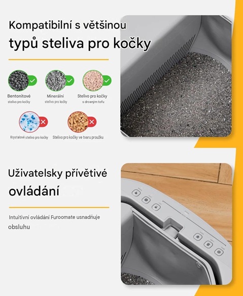 Automatická samočisticí toaleta pro kočky s otevřeným horním vstupem a senzory