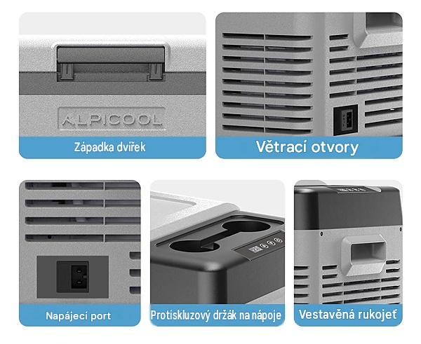Autochladnička kompresorová Alpicool, autolednice, objem 15l, napájení 12V, 24V nebo 230V, LCD displej, bluetooth aplikace