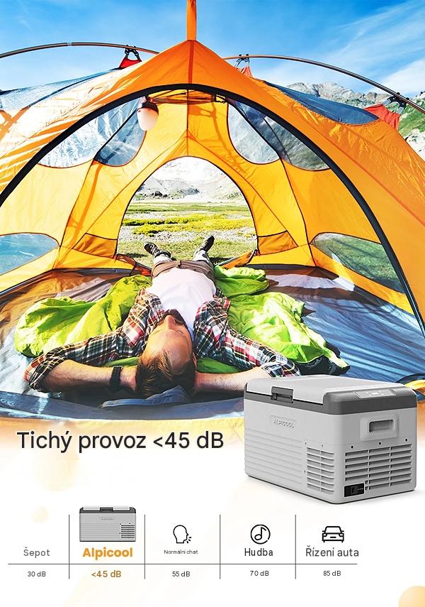 Autochladnička kompresorová Alpicool, dvouzonová autolednice, objem 45l, napájení 12V, 24V nebo 230V, LCD displej
