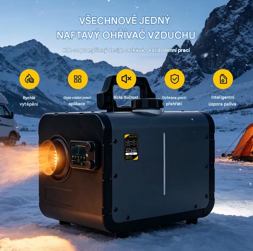 XL-AIRD V49 Nezávislé topení 8kW - přenosné, černý LCD ovladač, 1 výduch, tiché čerpadlo, bluetooth aplikace, wifi vzdálené ovládání, 12V, 24V a 230V
