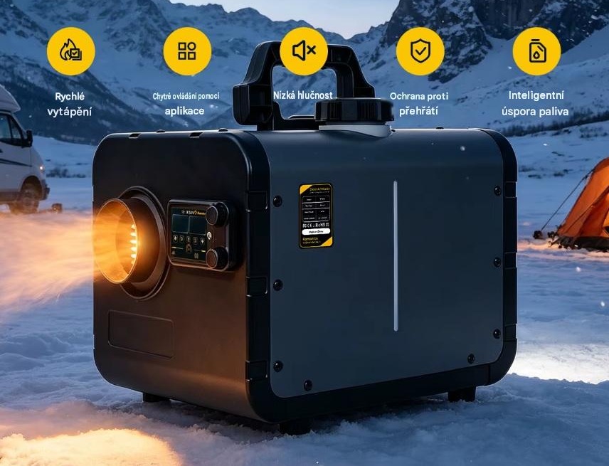 XL-AIRD V49 Nezávislé topení 8kW - přenosné, černý LCD ovladač, 1 výduch, tiché čerpadlo, bluetooth aplikace, wifi vzdálené ovládání, 12V, 24V a 230V