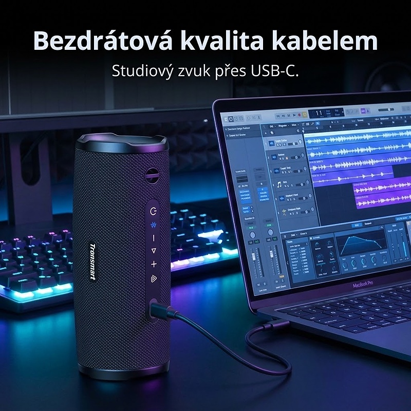 Bezdrátový reproduktor OTZ s výkonem 50W, barva černá, podpora bezdrátového Bluetooth, linkového vstupu AUX 3,5 mm, USB portu i slotu na TF karty, kapacita baterie 5200 mAh, IPX7