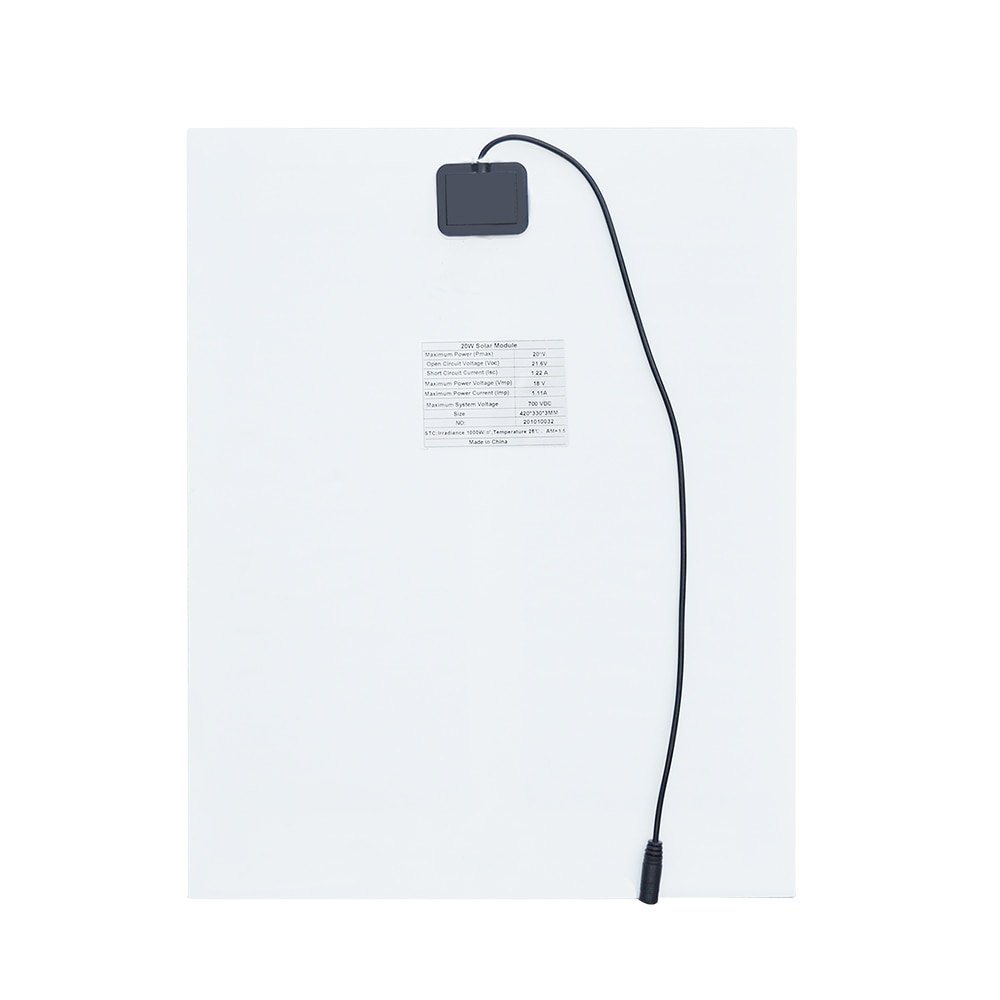 Flexibilní solární panel 20Wp, 18V, kabel na připojení k baterii 12V, konektor pro USB nabíjení, možnost nabíjení přes autozapalovač