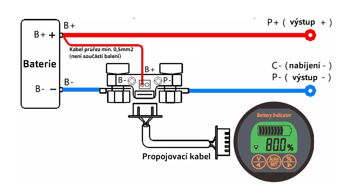 DC Sledovač stavu baterie 350A, sledování aktuálního odběru energie, rozsah napětí 8–80V
