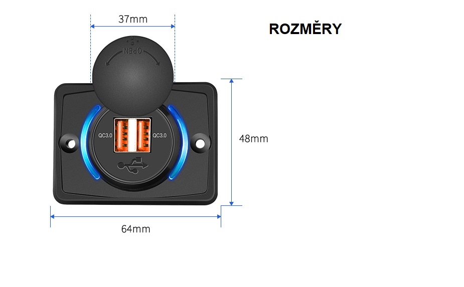Duální USB nabíječka zásuvka pro nabíjení do karavanu 2x QC3 12V-24V