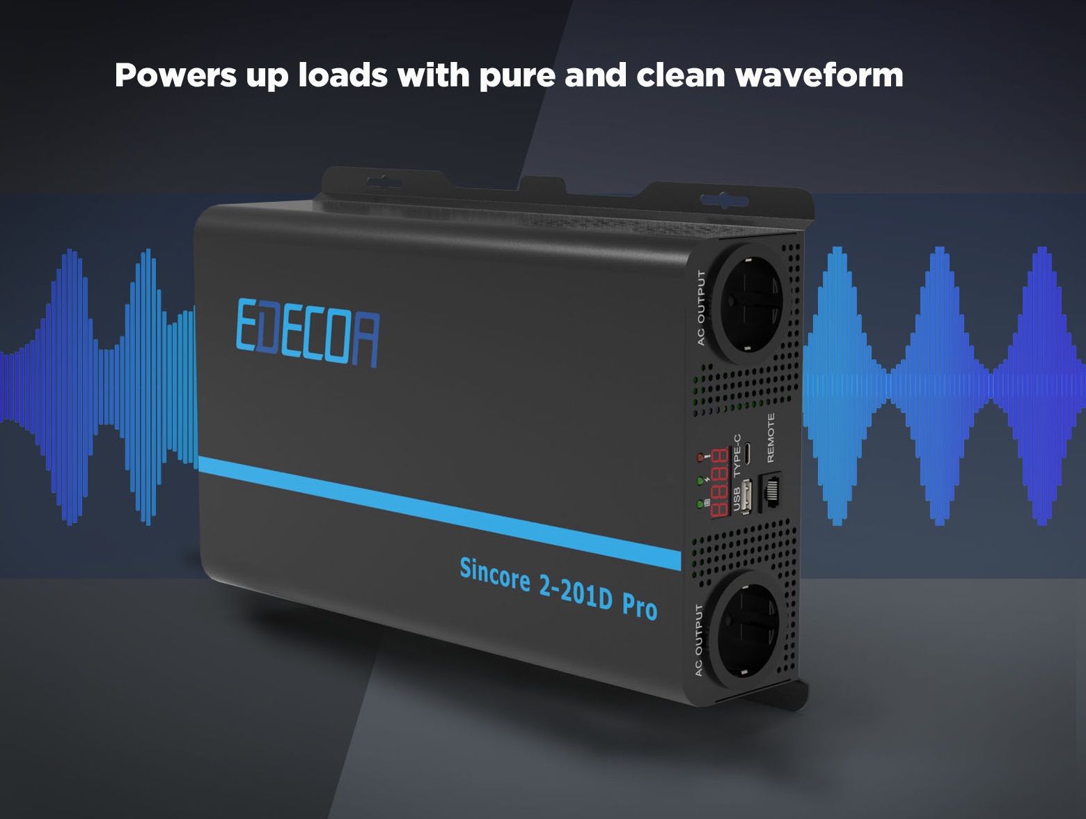 EDECOA Měnič napětí z 12/230V, USB, 2000W, LCD display, kontrolní panel, čistý sinus, ed34