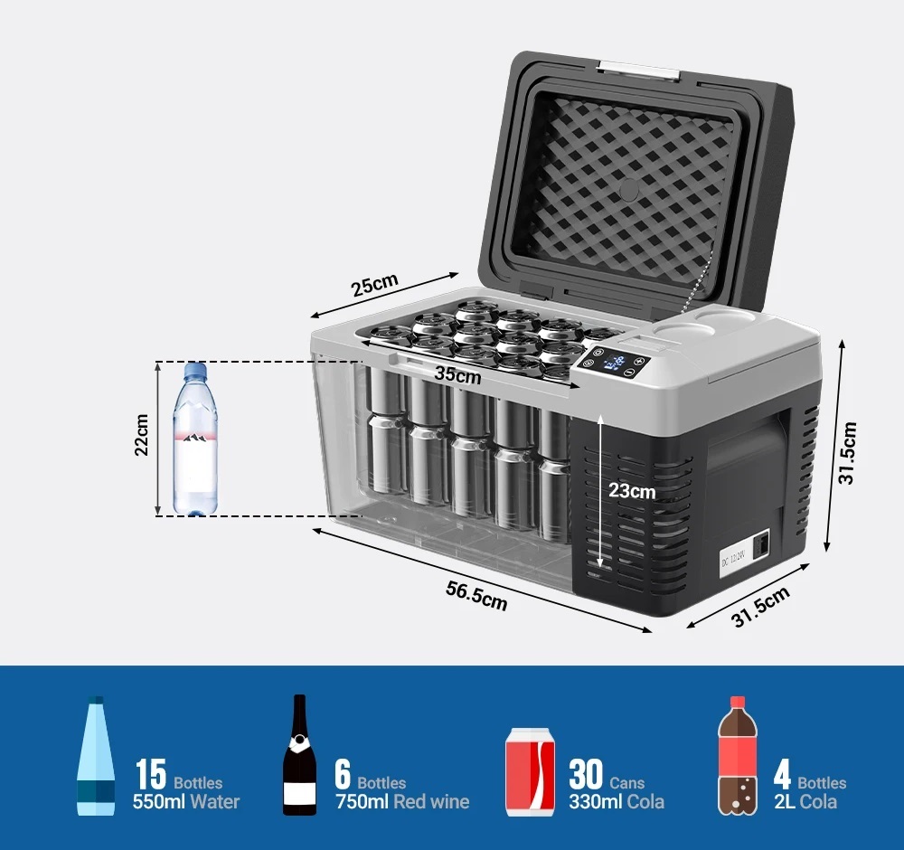Autochladnička kompresorová, autolednice, objem 20l, napájení 12V, 24V nebo 230V, LCD displej