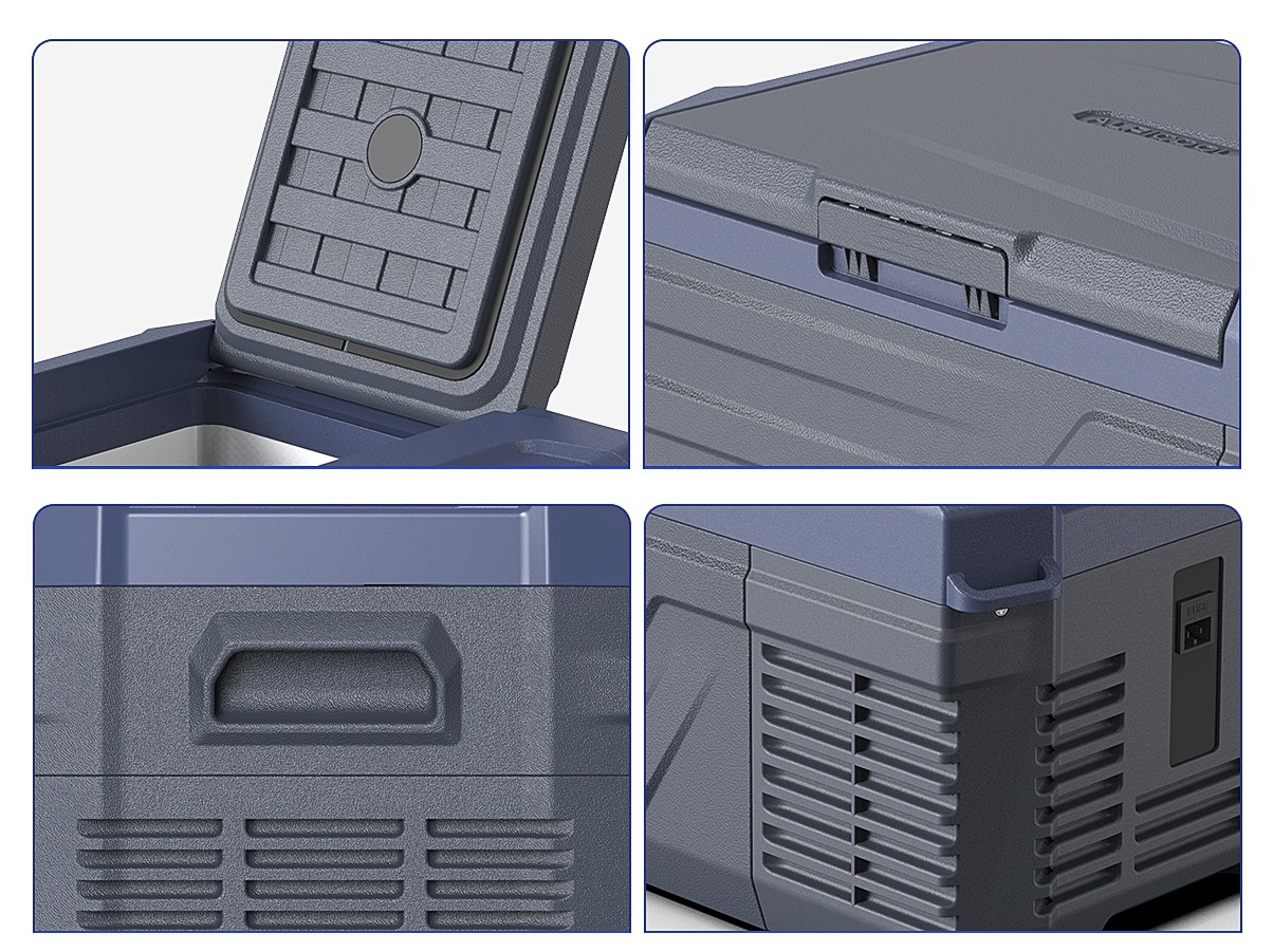 Autochladnička kompresorová, autolednice, objem 28l, napájení 12V, 24V nebo 230V, LCD displej, bluetooth aplikace, šedo-modrá