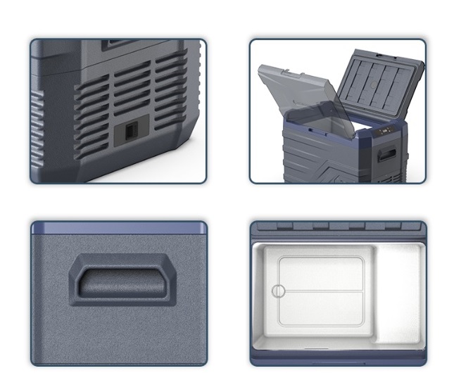 Autochladnička kompresorová, autolednice, objem 50l, napájení 12V, 24V nebo 230V, LCD displej, bluetooth aplikace, šedá