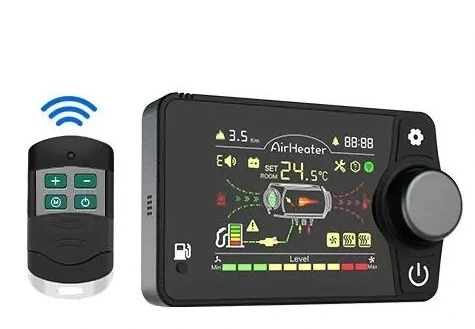 XL-AIRD Nezávislé topení 5kW včetně instalační sady, černý LCD ovladač nová verze, dálkový ovladač, 12V nebo 24V automatická volba, Bluetooth aplikace