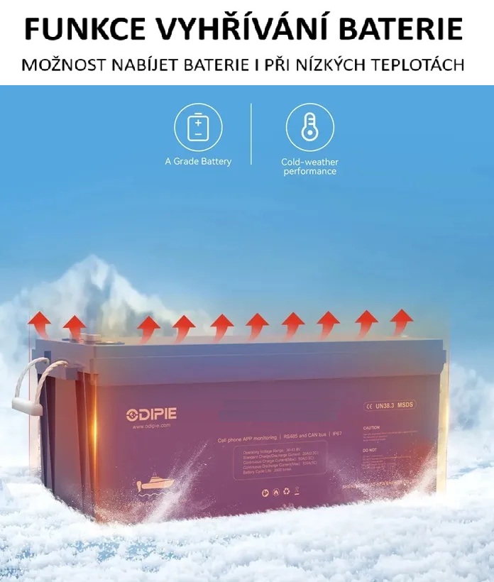 Baterie LiFePO4 12,8V 300Ah, 3840Wh,  bluetooth smart BMS, funkce ohřevu, IP67, možnost propojení s Victron Cerbo GX, CAN/RS485 com port, Lithium-železo-fosfátová baterie